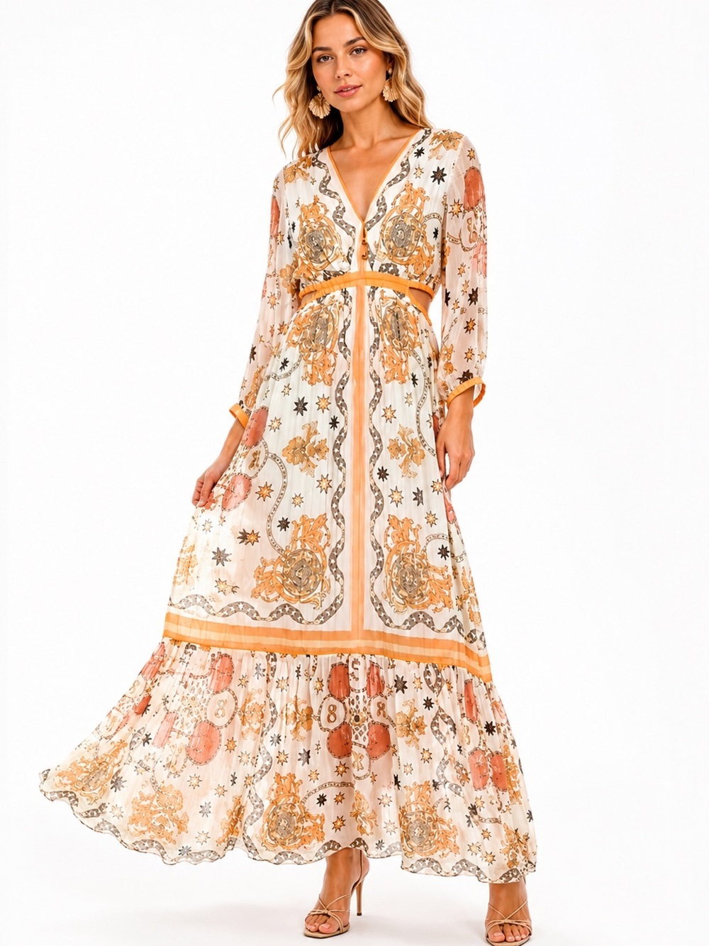 Sandro Paris Valldemossa Ecru Metallic Maxi Dress Size 6/8 NWT